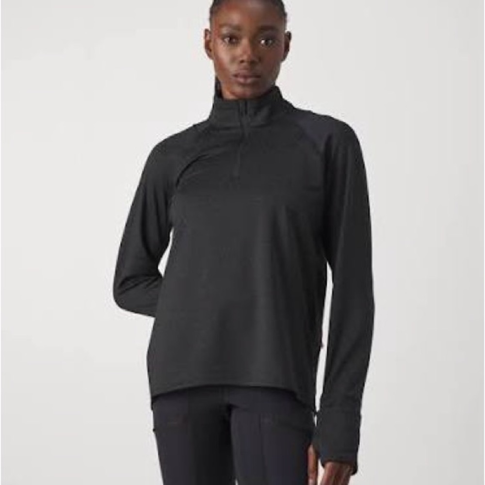 NEW Athleta Whistler Half Zip Sweatshirt Fleece Lined Training Top Black NWT 2X